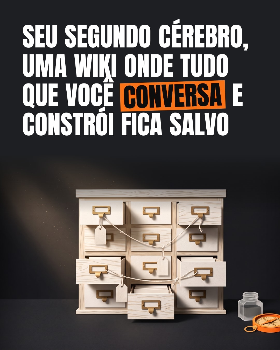 Arte real de feed do Instagram: Seu segundo cérebro, uma wiki onde tudo que você conversa e constrói fica salvo